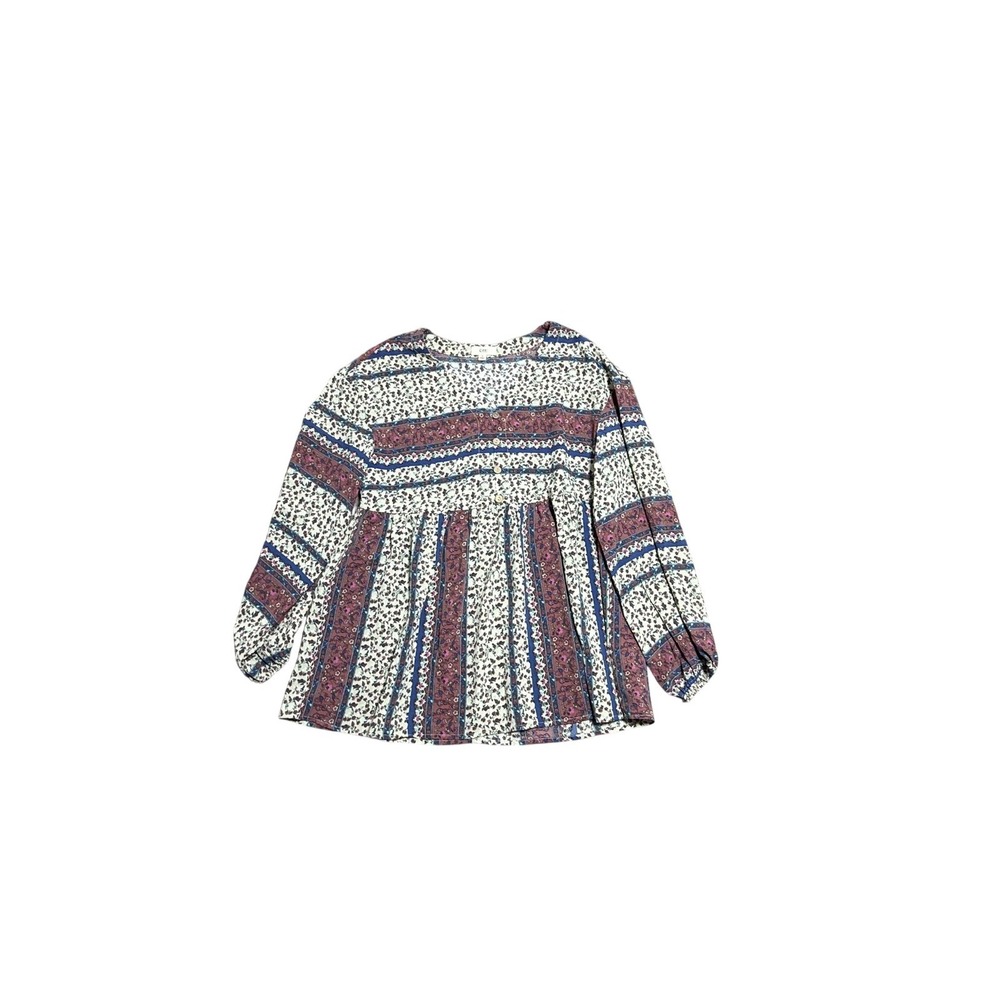 Ott Blouse Womens Small Multicolor Floral Boho Long Sleeve Peasant Tunic Top